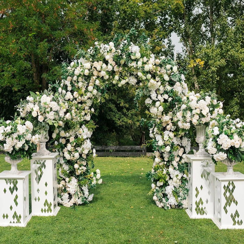 DOEWORKS Wedding Arch Stand, Party Show Backdrop Arch Frame, Garden Metal Arborwith Round Top, 7'9'' High x 4'7''Wide - Image 3